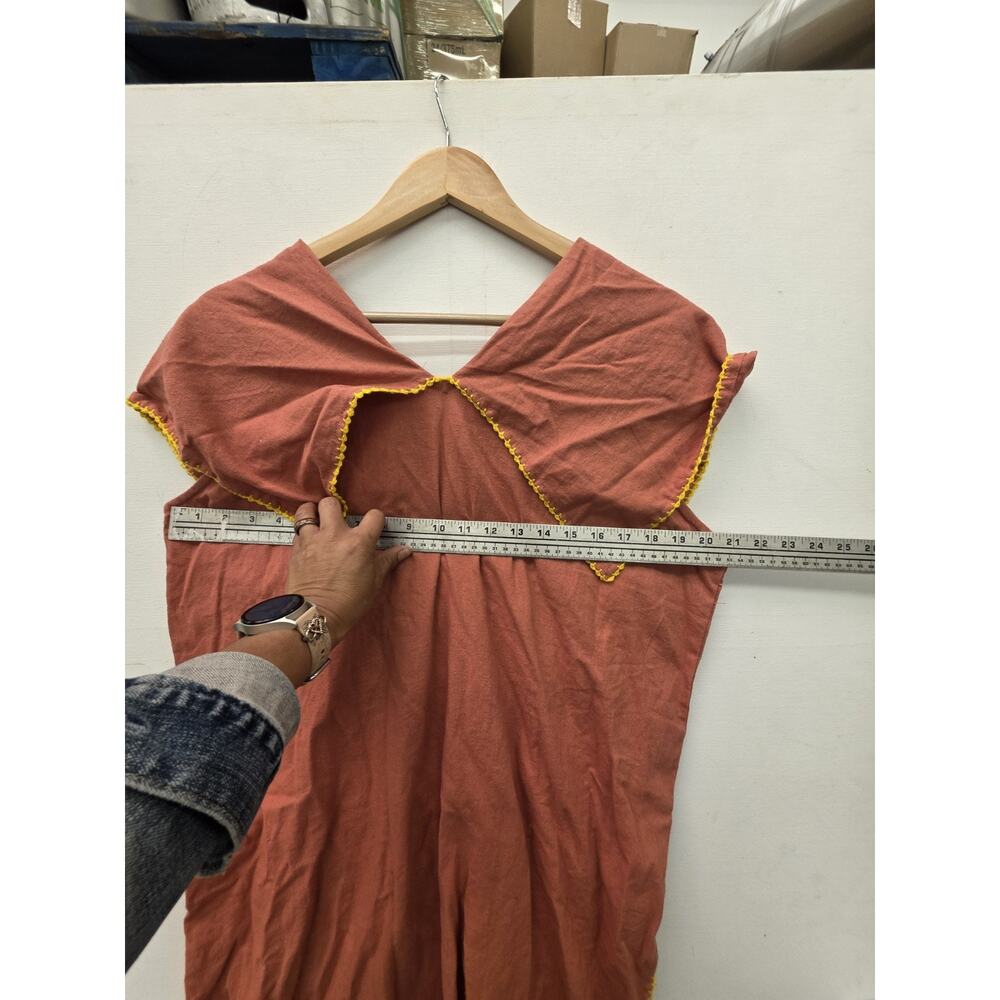 MEXICAN Handmade Embroidered DRESS Orange Cotton Size Medium - Picture 6 of 7
